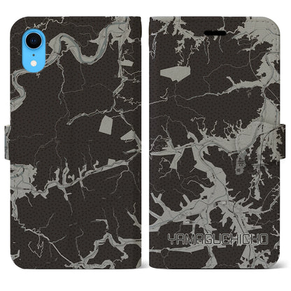 【山口町（徳島県）】地図柄iPhoneケース（手帳タイプ）モノトーン・iPhone XR 用