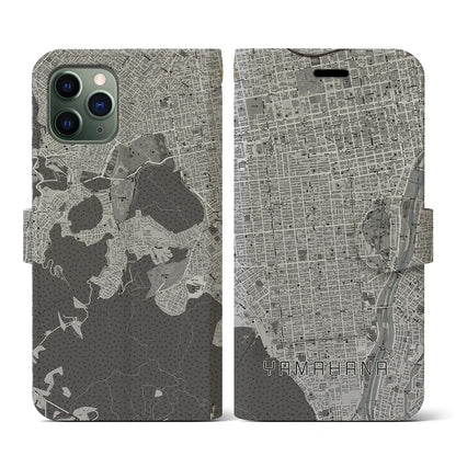 【山鼻（北海道）】地図柄iPhoneケース（手帳タイプ）モノトーン・iPhone 11 Pro 用