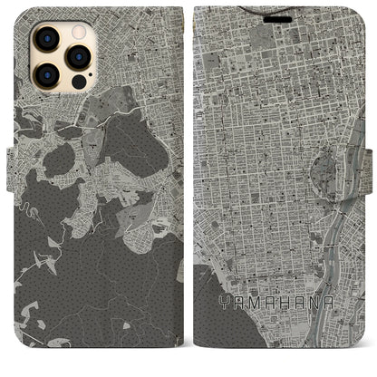 【山鼻（北海道）】地図柄iPhoneケース（手帳タイプ）モノトーン・iPhone 12 Pro Max 用