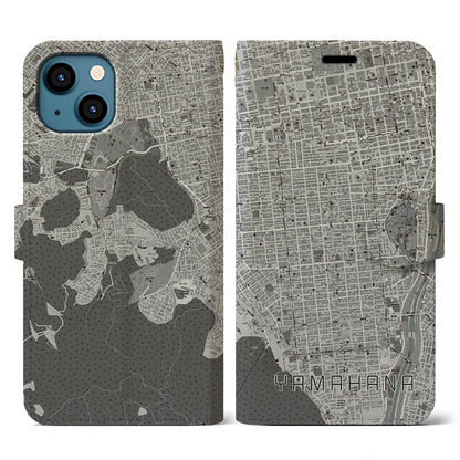 【山鼻（北海道）】地図柄iPhoneケース（手帳タイプ）モノトーン・iPhone 13 用