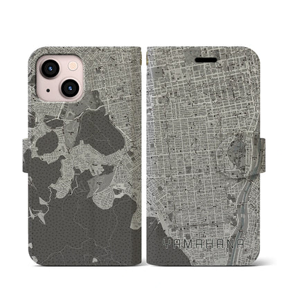 【山鼻（北海道）】地図柄iPhoneケース（手帳タイプ）モノトーン・iPhone 13 mini 用