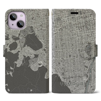 【山鼻（北海道）】地図柄iPhoneケース（手帳タイプ）モノトーン・iPhone 14 用