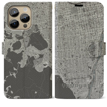 【山鼻（北海道）】地図柄iPhoneケース（手帳タイプ）モノトーン・iPhone 14 Pro Max 用