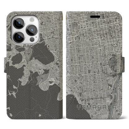 【山鼻（北海道）】地図柄iPhoneケース（手帳タイプ）モノトーン・iPhone 14 Pro 用