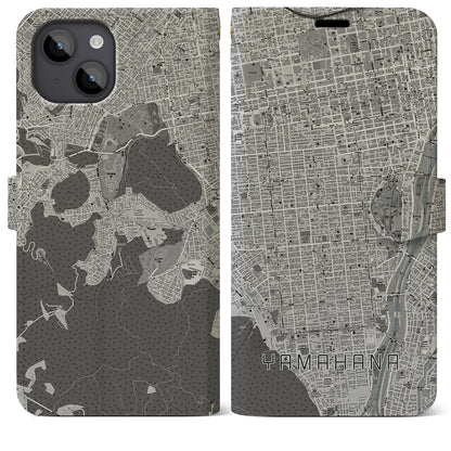 【山鼻（北海道）】地図柄iPhoneケース（手帳タイプ）モノトーン・iPhone 14 Plus 用