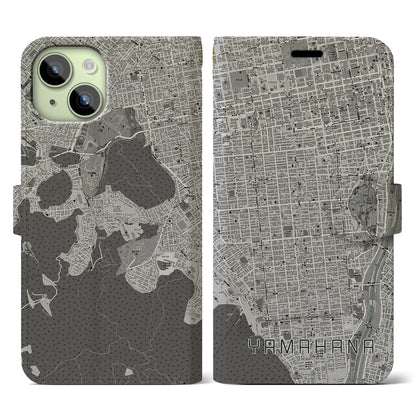 【山鼻（北海道）】地図柄iPhoneケース（手帳タイプ）モノトーン・iPhone 15 用