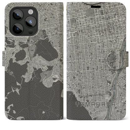 【山鼻（北海道）】地図柄iPhoneケース（手帳タイプ）モノトーン・iPhone 15 Pro Max 用