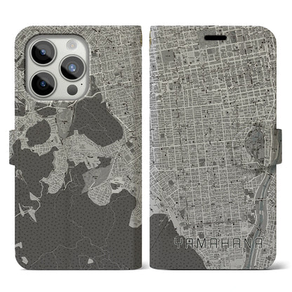 【山鼻（北海道）】地図柄iPhoneケース（手帳タイプ）モノトーン・iPhone 15 Pro 用