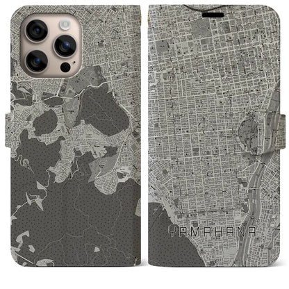 【山鼻（北海道）】地図柄iPhoneケース（手帳タイプ）モノトーン・iPhone 16 Plus 用