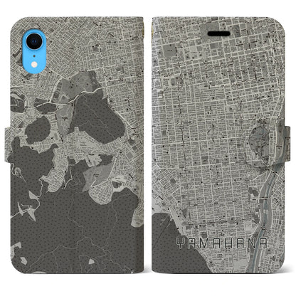 【山鼻（北海道）】地図柄iPhoneケース（手帳タイプ）モノトーン・iPhone XR 用