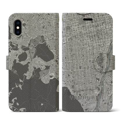 【山鼻（北海道）】地図柄iPhoneケース（手帳タイプ）モノトーン・iPhone XS / X 用