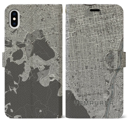 【山鼻（北海道）】地図柄iPhoneケース（手帳タイプ）モノトーン・iPhone XS Max 用