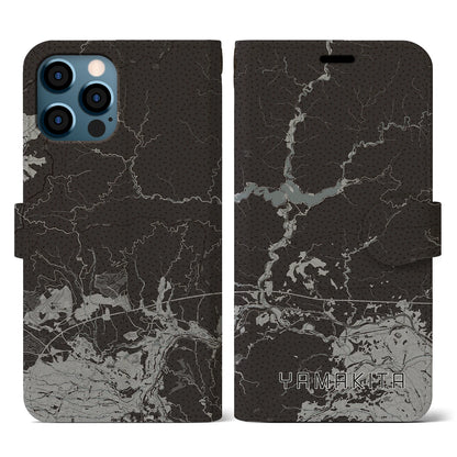 【山北（神奈川県）】地図柄iPhoneケース（手帳タイプ）モノトーン・iPhone 12 / 12 Pro 用