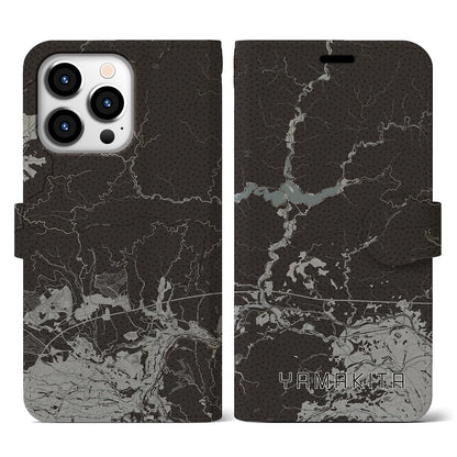 【山北（神奈川県）】地図柄iPhoneケース（手帳タイプ）モノトーン・iPhone 13 Pro 用
