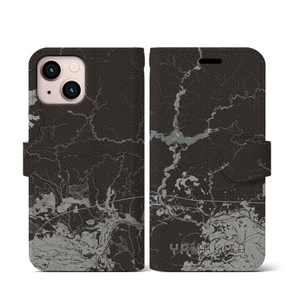 【山北（神奈川県）】地図柄iPhoneケース（手帳タイプ）モノトーン・iPhone 13 mini 用