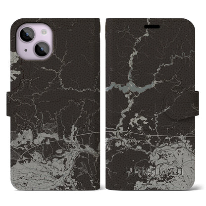 【山北（神奈川県）】地図柄iPhoneケース（手帳タイプ）モノトーン・iPhone 14 用