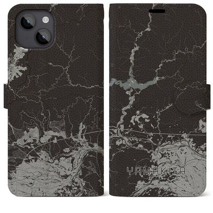 【山北（神奈川県）】地図柄iPhoneケース（手帳タイプ）モノトーン・iPhone 14 Plus 用