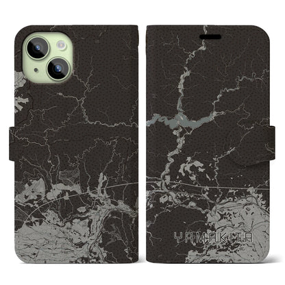 【山北（神奈川県）】地図柄iPhoneケース（手帳タイプ）モノトーン・iPhone 15 用