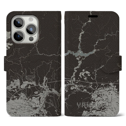 【山北（神奈川県）】地図柄iPhoneケース（手帳タイプ）モノトーン・iPhone 15 Pro 用