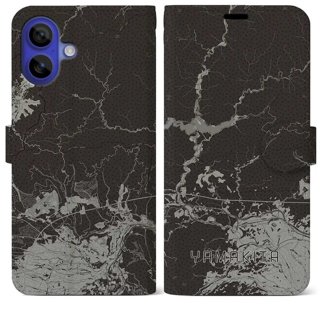 【山北(神奈川県)】地図柄iPhoneケース(手帳タイプ)モノトーン・iPhone 16 Pro Max 用