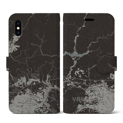 【山北（神奈川県）】地図柄iPhoneケース（手帳タイプ）モノトーン・iPhone XS / X 用