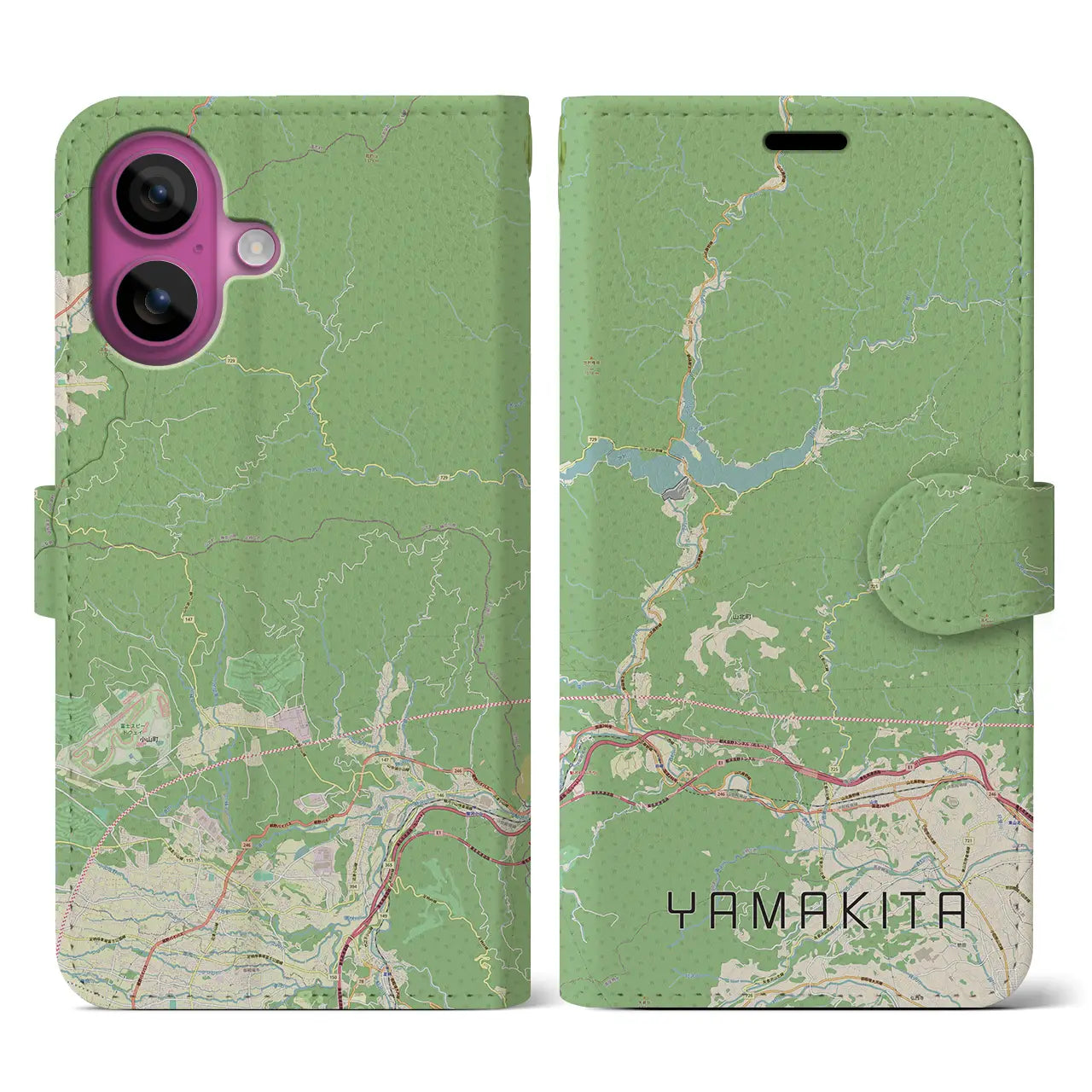 【山北（神奈川県）】地図柄iPhoneケース（手帳タイプ）ナチュラル・iPhone 16 Pro 用