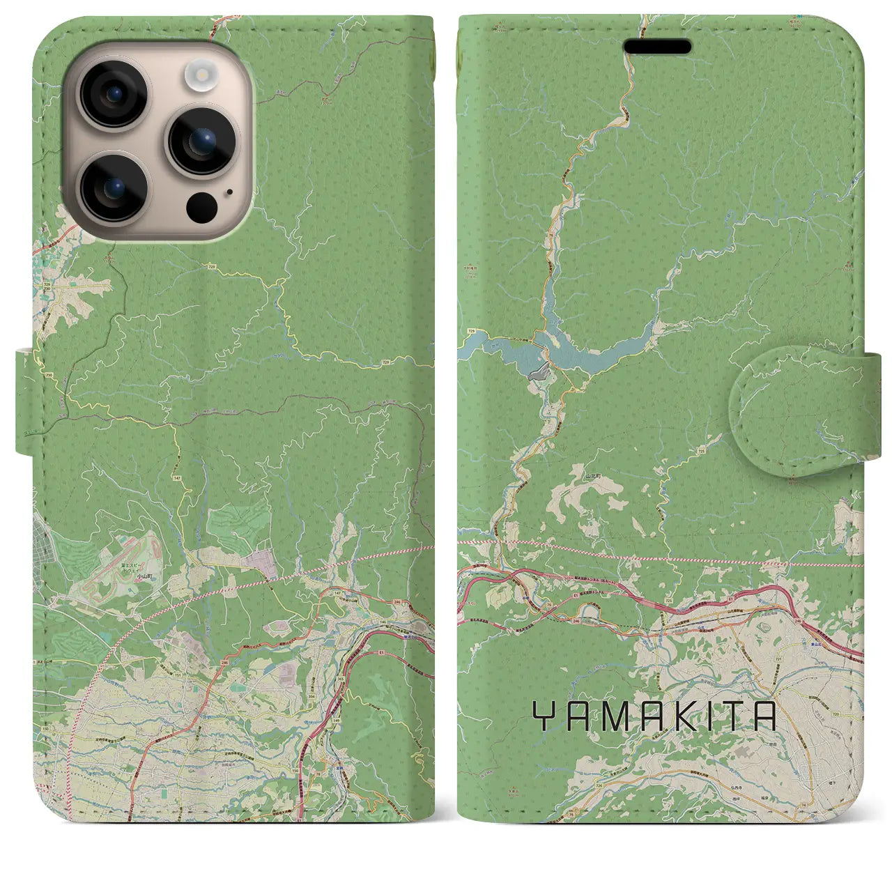 【山北（神奈川県）】地図柄iPhoneケース（手帳タイプ）ナチュラル・iPhone 16 Plus 用