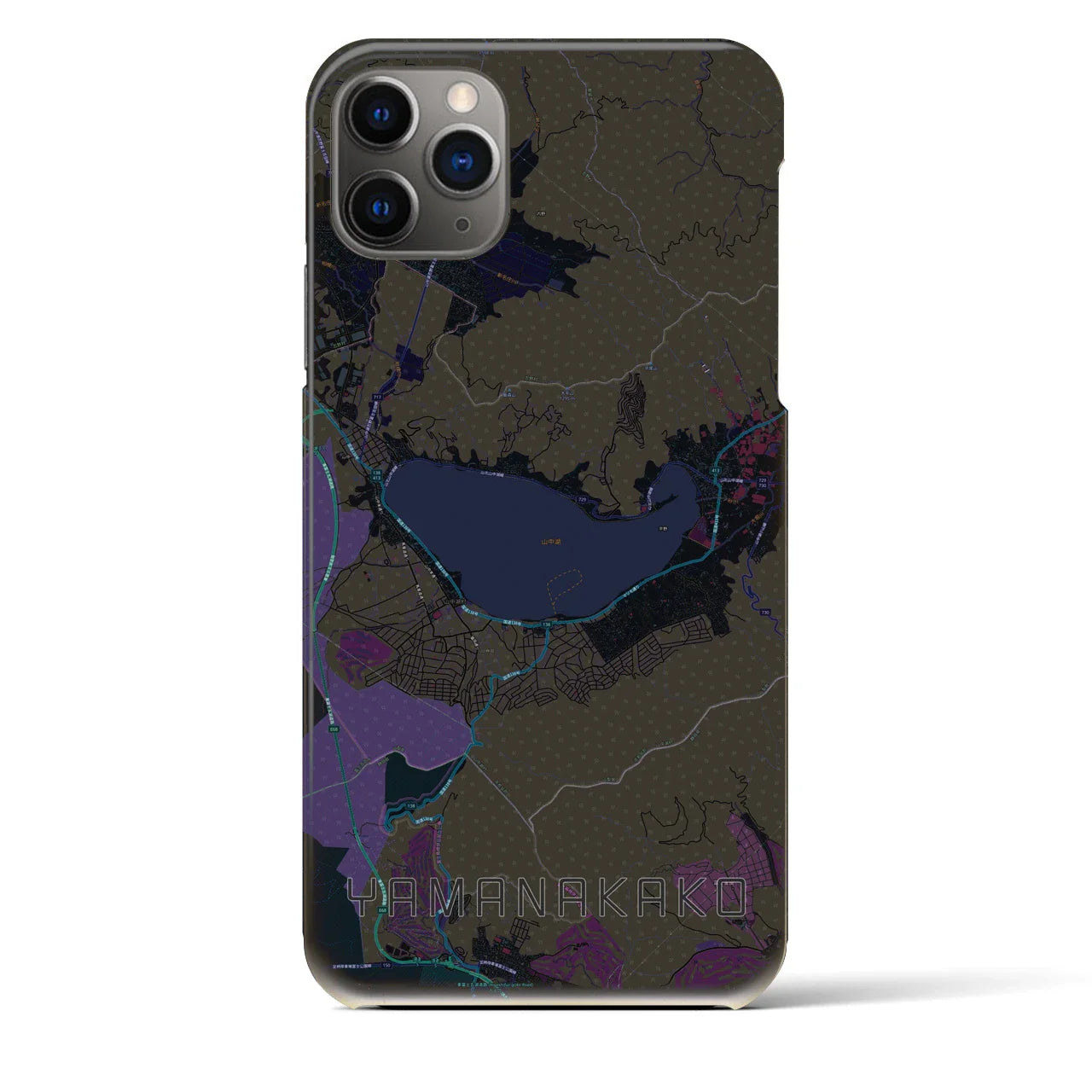 【山中湖（山梨県）】地図柄iPhoneケース（バックカバータイプ）