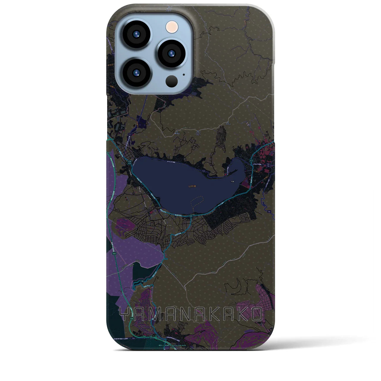 【山中湖（山梨県）】地図柄iPhoneケース（バックカバータイプ）