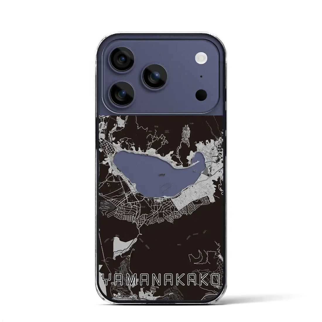 【山中湖(山梨県)】地図柄iPhoneケース(クリアタイプ)モノトーン・iPhone 17 Pro Max 用