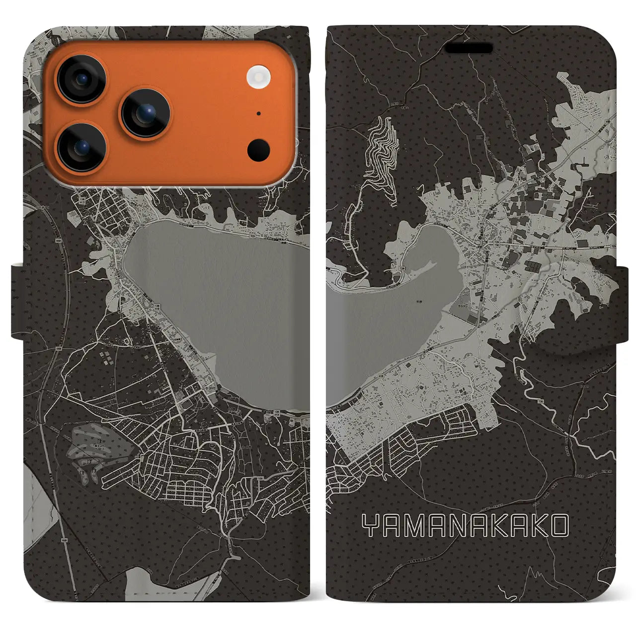 【山中湖（山梨県）】地図柄iPhoneケース（手帳タイプ）