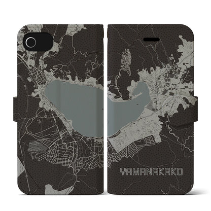 【山中湖（山梨県）】地図柄iPhoneケース（手帳タイプ）モノトーン・iPhone SE（第3 / 第2世代） / 8 / 7 / 6s / 6 用
