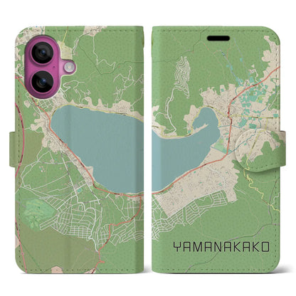 【山中湖（山梨県）】地図柄iPhoneケース（手帳タイプ）ナチュラル・iPhone 16 Pro 用