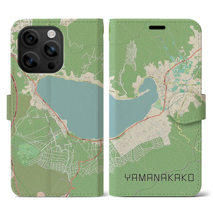 【山中湖（山梨県）】地図柄iPhoneケース（手帳タイプ）ナチュラル・iPhone 16 用