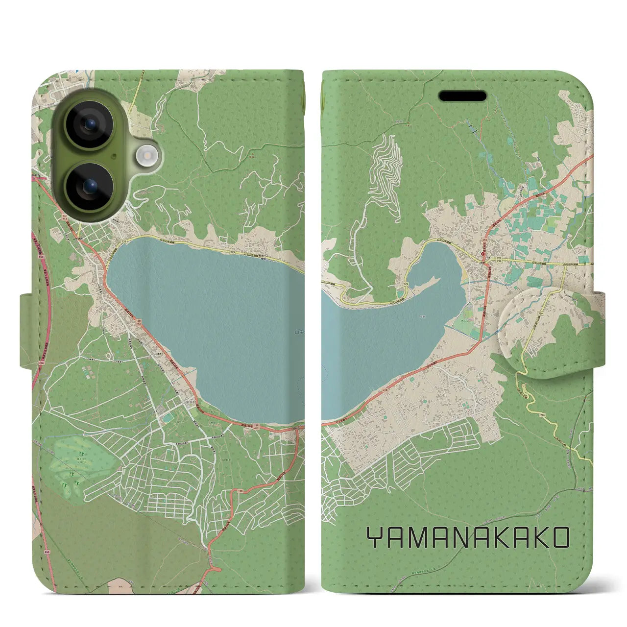 【山中湖（山梨県）】地図柄iPhoneケース（手帳タイプ）