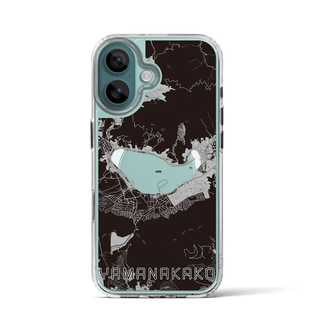 【山中湖（山梨県）】地図柄iPhoneケース（MagSafeタイプ）モノトーン・iPhone 16 Pro 用