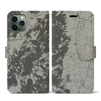 【山辺（山形県）】地図柄iPhoneケース（手帳タイプ）モノトーン・iPhone 11 Pro 用