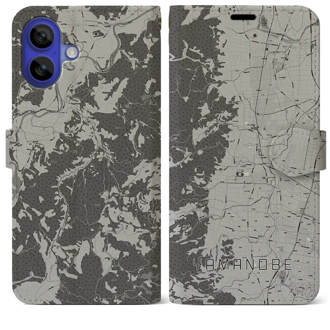 【山辺(山形県)】地図柄iPhoneケース(手帳タイプ)モノトーン・iPhone 16 Pro Max 用