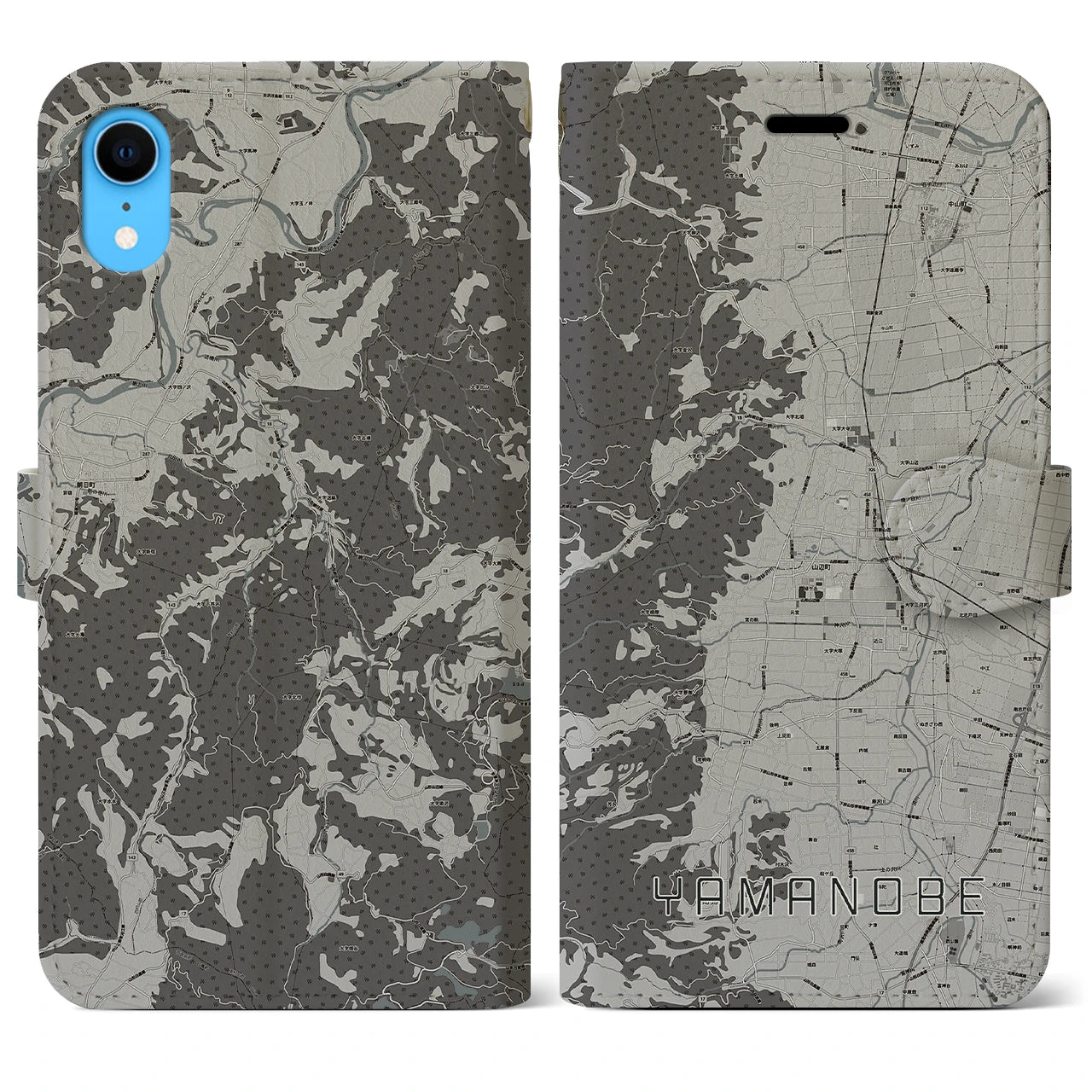 【山辺】地図柄iPhoneケース（手帳両面タイプ・モノトーン）iPhone XR 用