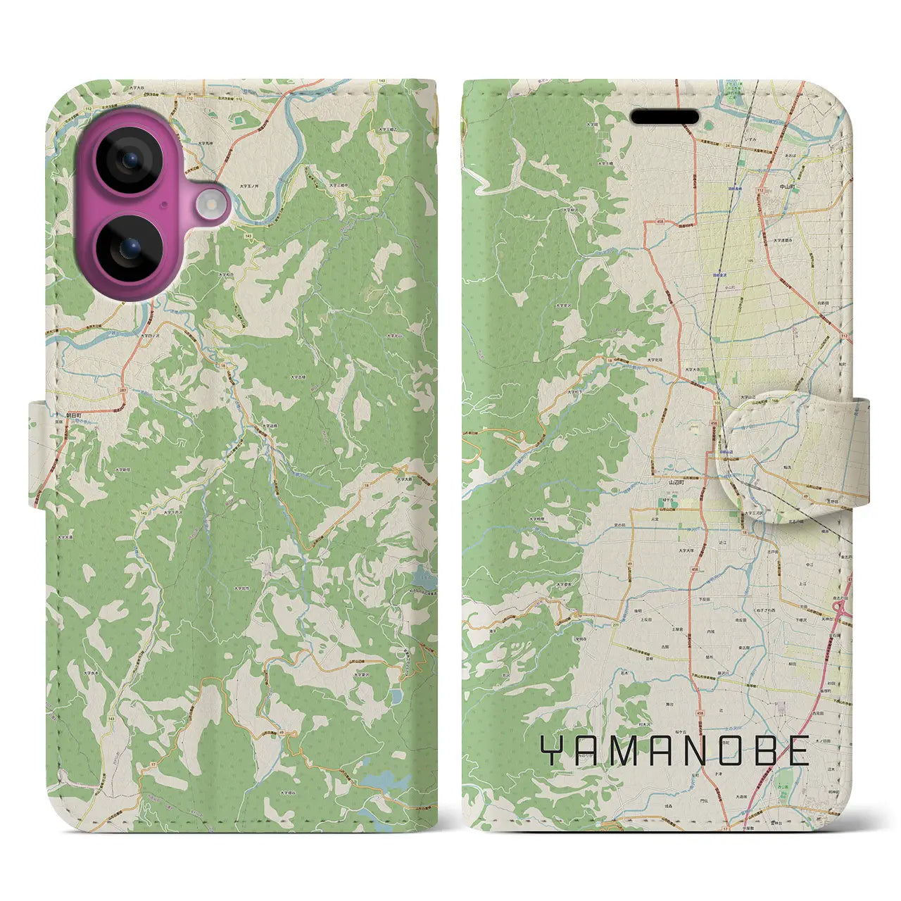 【山辺（山形県）】地図柄iPhoneケース（手帳タイプ）ナチュラル・iPhone 16 Pro 用