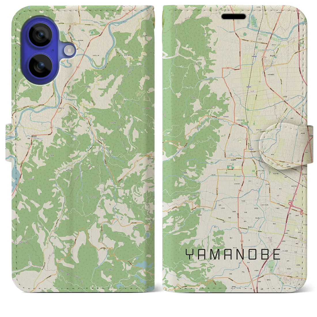 【山辺（山形県）】地図柄iPhoneケース（手帳タイプ）ナチュラル・iPhone 16 Pro Max 用