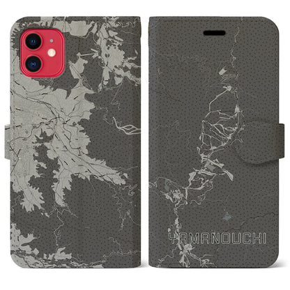 【山ノ内（長野県）】地図柄iPhoneケース（手帳タイプ）モノトーン・iPhone 11 用