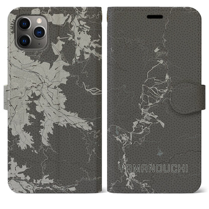 【山ノ内（長野県）】地図柄iPhoneケース（手帳タイプ）モノトーン・iPhone 11 Pro Max 用