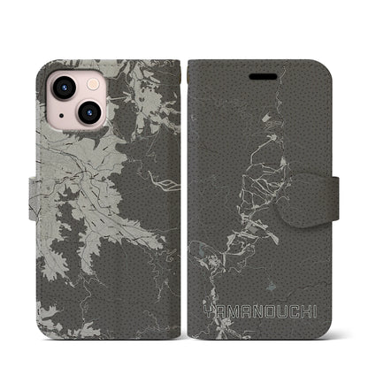 【山ノ内（長野県）】地図柄iPhoneケース（手帳タイプ）モノトーン・iPhone 13 mini 用