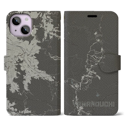 【山ノ内（長野県）】地図柄iPhoneケース（手帳タイプ）モノトーン・iPhone 14 用