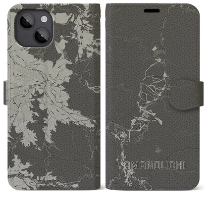 【山ノ内（長野県）】地図柄iPhoneケース（手帳タイプ）モノトーン・iPhone 14 Plus 用