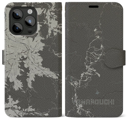 【山ノ内（長野県）】地図柄iPhoneケース（手帳タイプ）モノトーン・iPhone 15 Pro Max 用