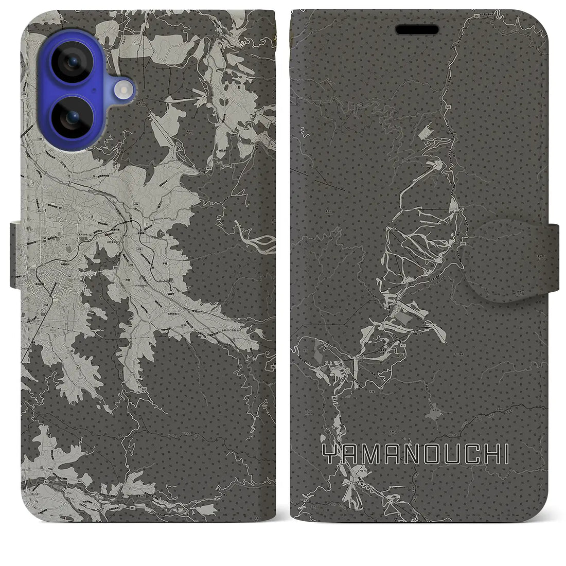 【山ノ内(長野県)】地図柄iPhoneケース(手帳タイプ)モノトーン・iPhone 16 Pro Max 用