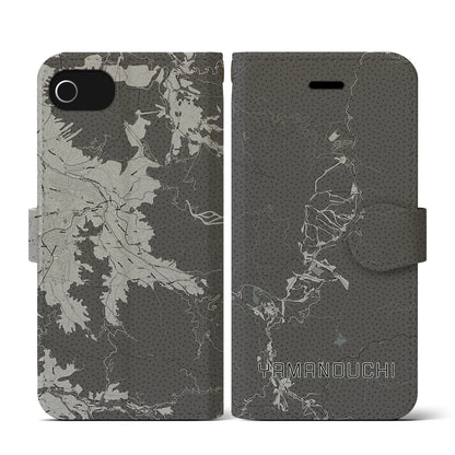 【山ノ内（長野県）】地図柄iPhoneケース（手帳タイプ）モノトーン・iPhone SE（第3 / 第2世代） / 8 / 7 / 6s / 6 用
