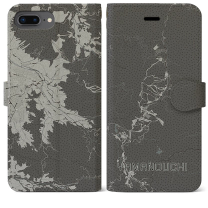 【山ノ内（長野県）】地図柄iPhoneケース（手帳タイプ）モノトーン・iPhone 8Plus /7Plus / 6sPlus / 6Plus 用